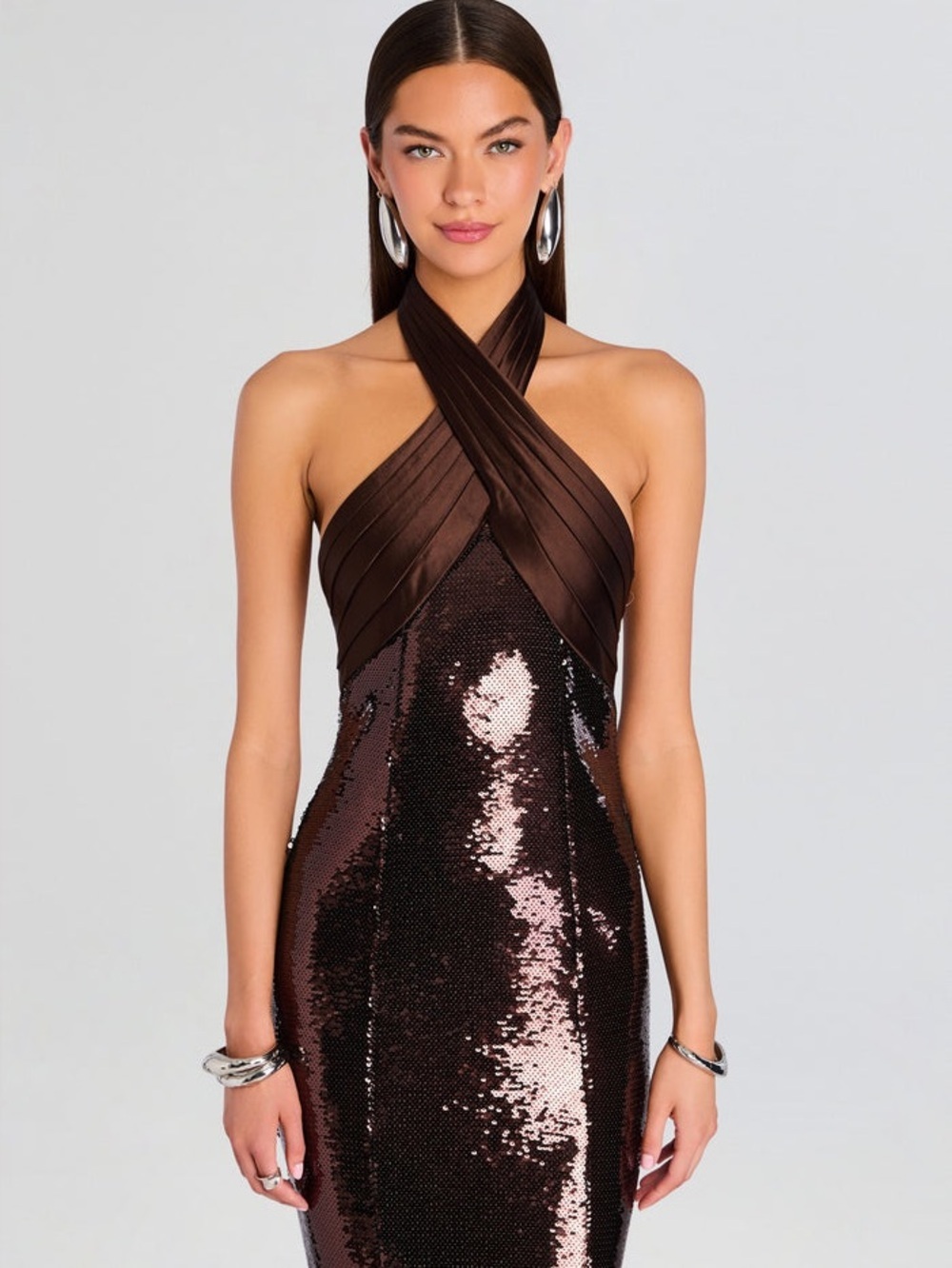 Retrofete Brown Sequin Crisscross Maxi Dress - Picture 5 of 12